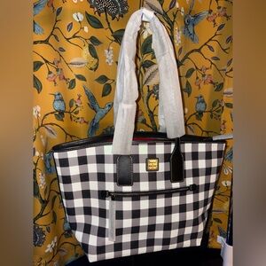 New Dooney & Bourke Black and White Plaid Tucker Tote